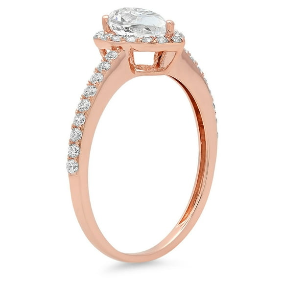 0.755 ct Pear Cut White Sapphire Halo Engagement Ring for Women in 18K Rose Gold