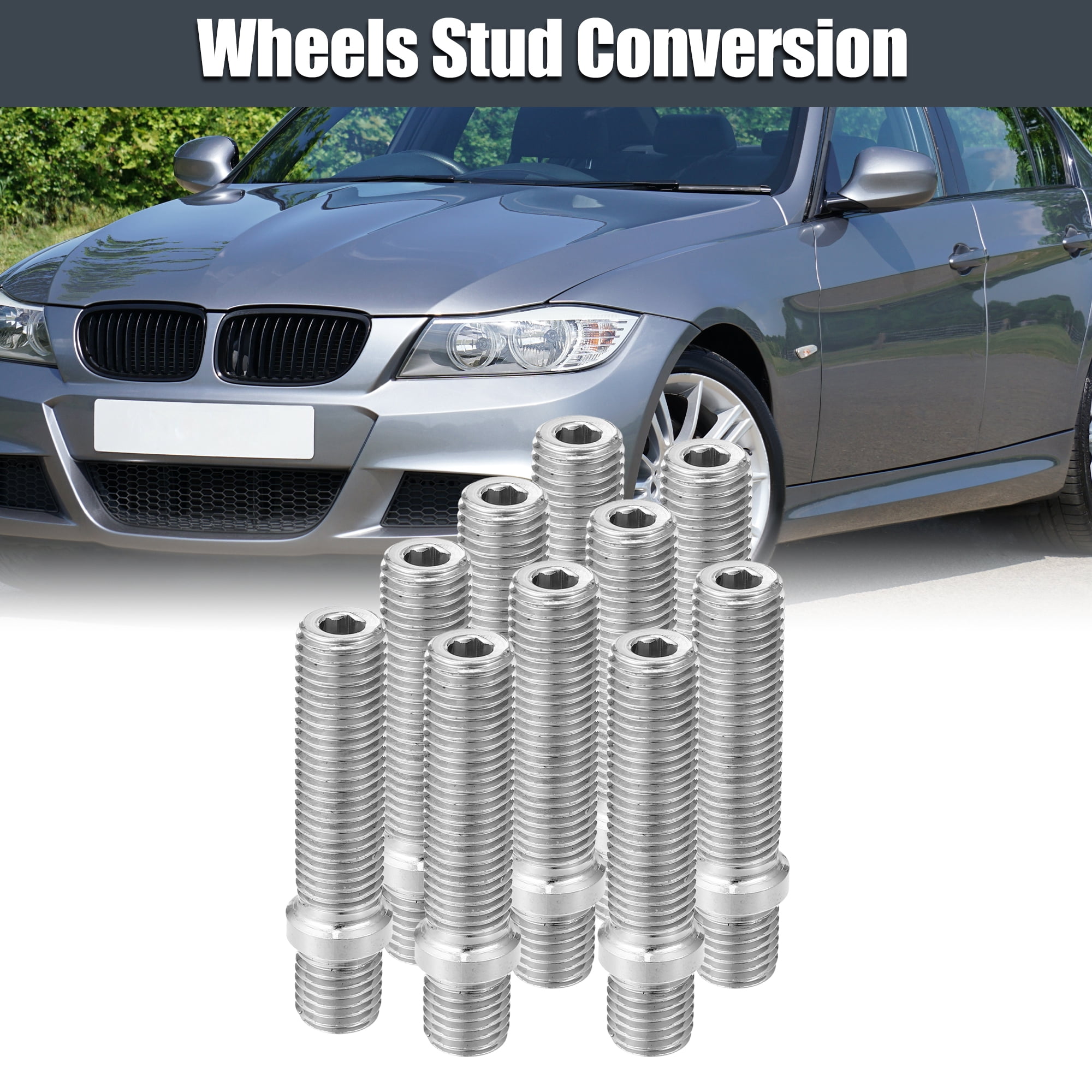 Unique Bargains M12x1.5 to M12x1.5 58mm Wheel Stud Fit for BMW - Pack of 10 Silver Tone