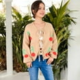 thumbnail image 6 of Women's Chunky Knit Tie-Front Cardigan with Cherry Pattern - Medium, Khaki, 6 of 7