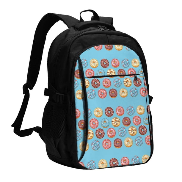 Disketp Cute Donut Mochila de Viaje Estampada para Laptop con Puerto de Carga USB, Mochila Impermeable para Computadora – Regalo para Hombres y Mujeres