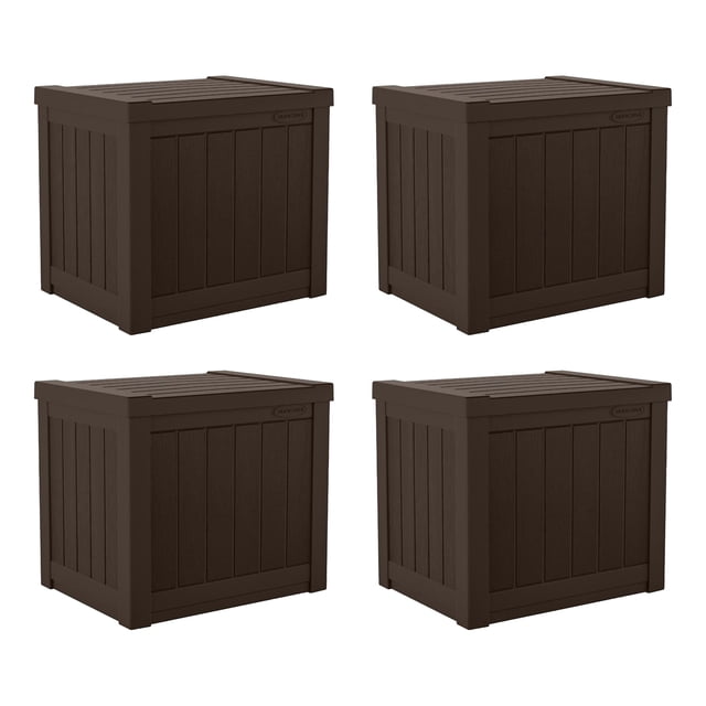 Suncast Coffre de Terrasse de Rangement pour Patio en Résine 17 x 22 Pouces, 22 Gallons, Brun Java (Lot de 4)