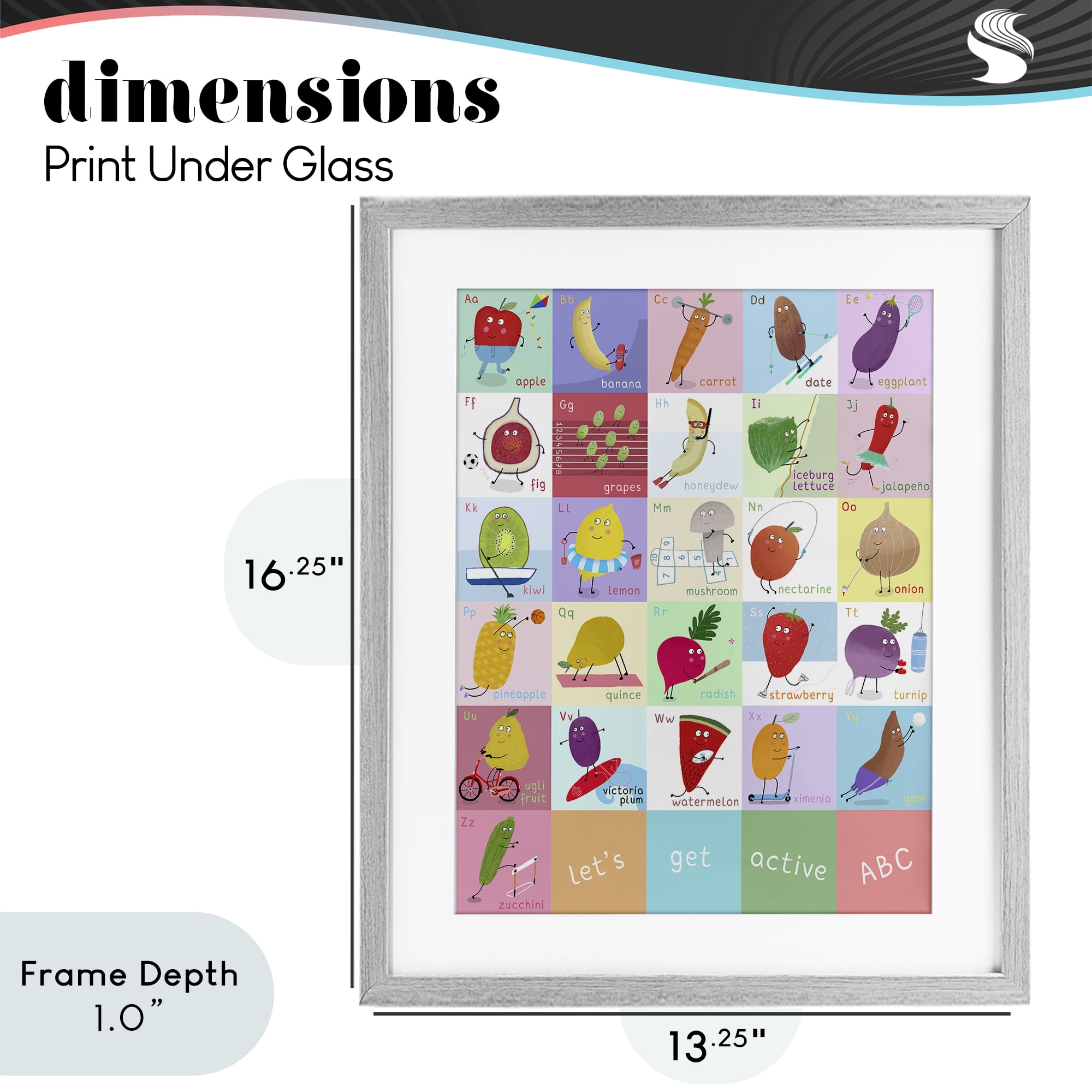 Stupell Industries Let's Get Active ABC's Gray Framed Print Under Glass, design by Carla Daly