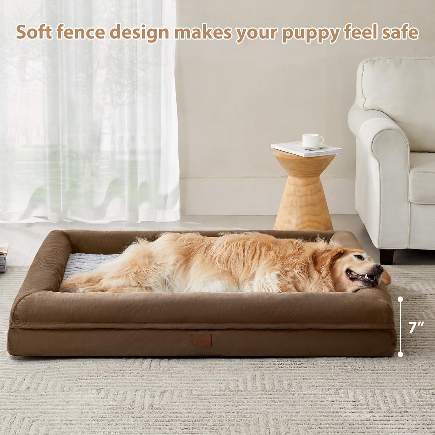 EP  XL Extra Large Dog Bed, Washable Dog Couch with Removable Waterproof Cover, Orthopedic Large Pet Sofa Bed with Bolster Sides for Sleeping