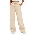 thumbnail image 3 of Women's Fleece Baggy Sweatpants High Waist Wide Straight Leg with Pockets Winter, 3 of 8