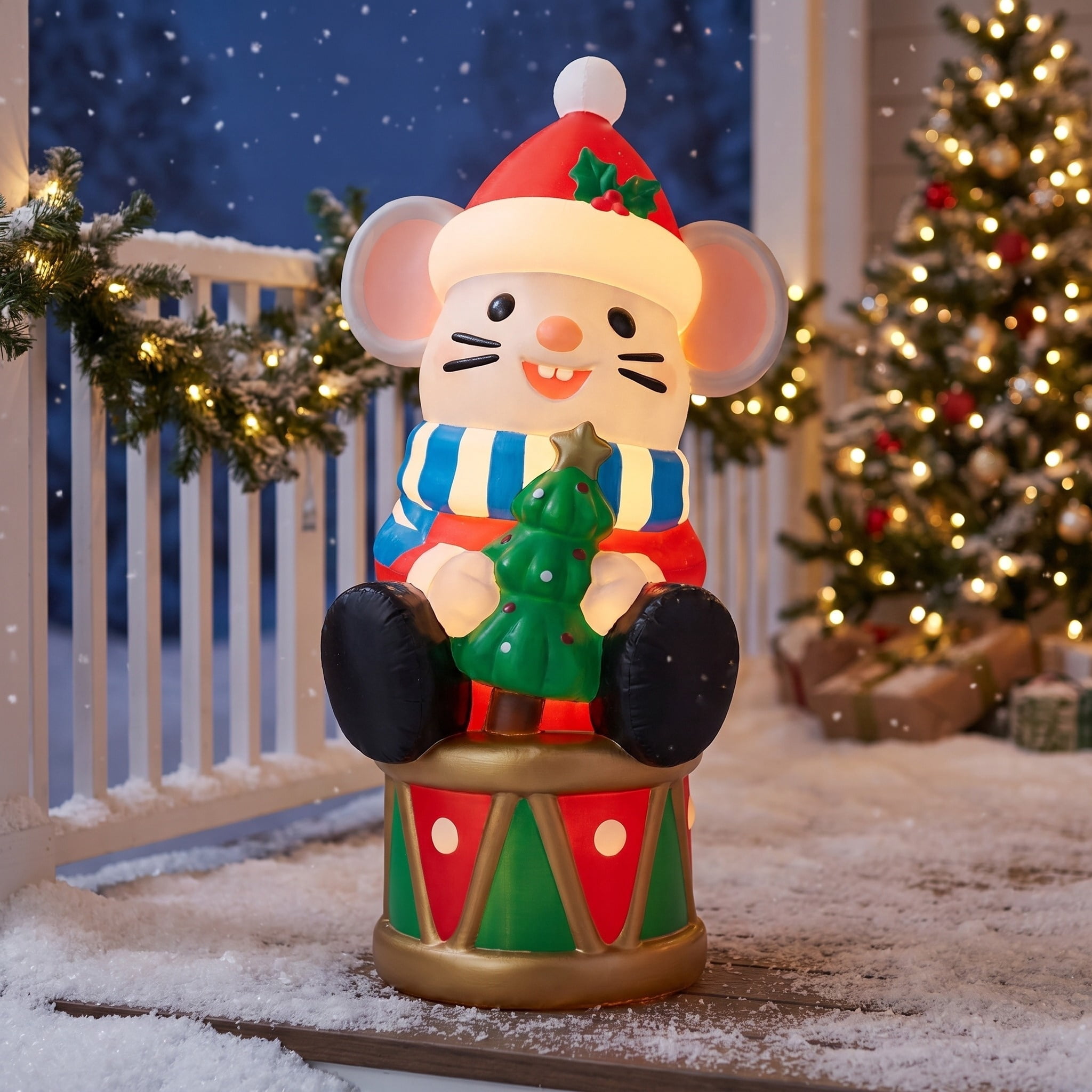 Lighted Blow Mold Drum Mouse Indoor/Outdoor Christmas Decoration, Multicolor, 32", by Holiday Time