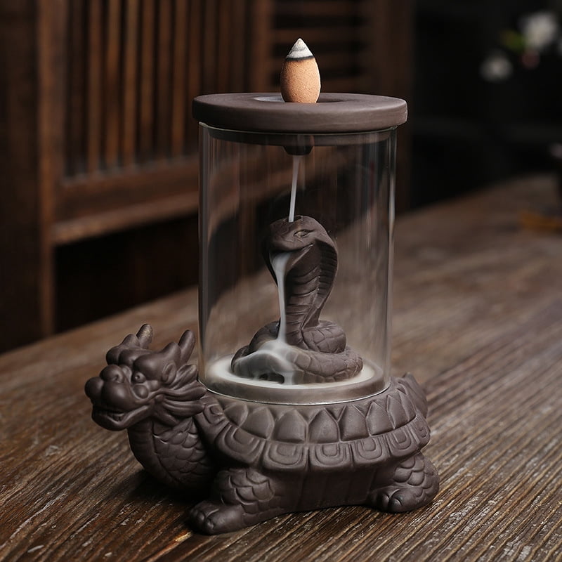 Purple Sand Windshield Backflow Incense Burner Creative Dragon Turtle Snake God Reflow Incense Holder Smoke Waterfall Censer Burner Home Decoration