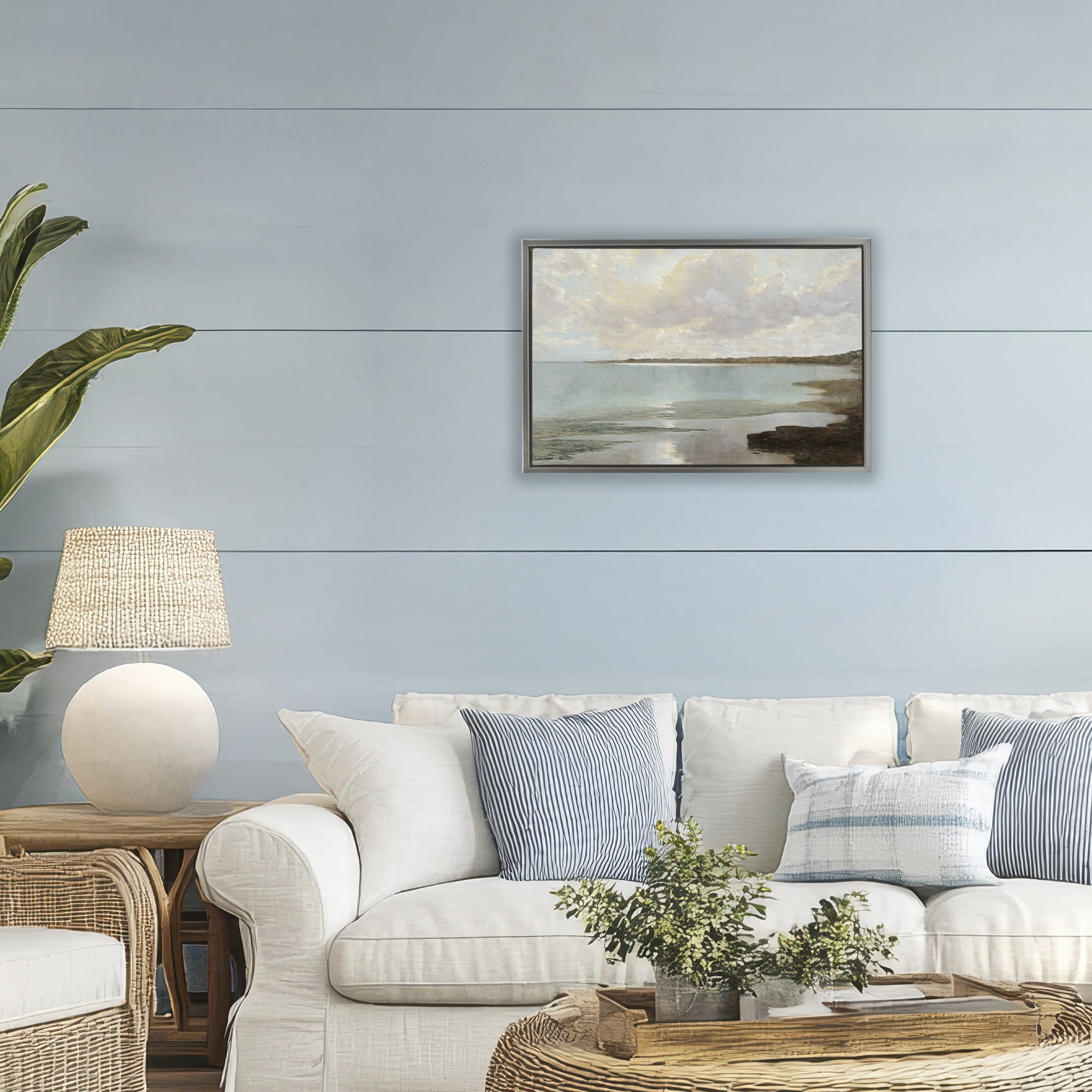 Stupell Industries At The Shore Horizon Gray Framed Floater Canvas Wall Art, design by Christy McKee