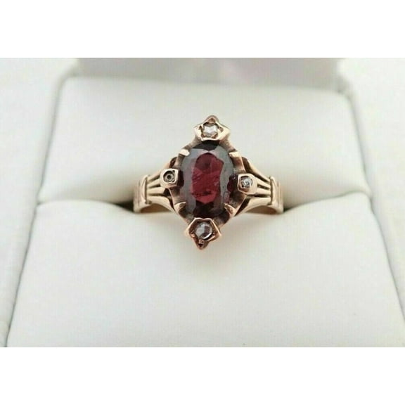 Antique Wedding Women's Ring, 14K Rose Gold Plated 2 CT Oval Cut Simulated Red Garnet Engagement Ring