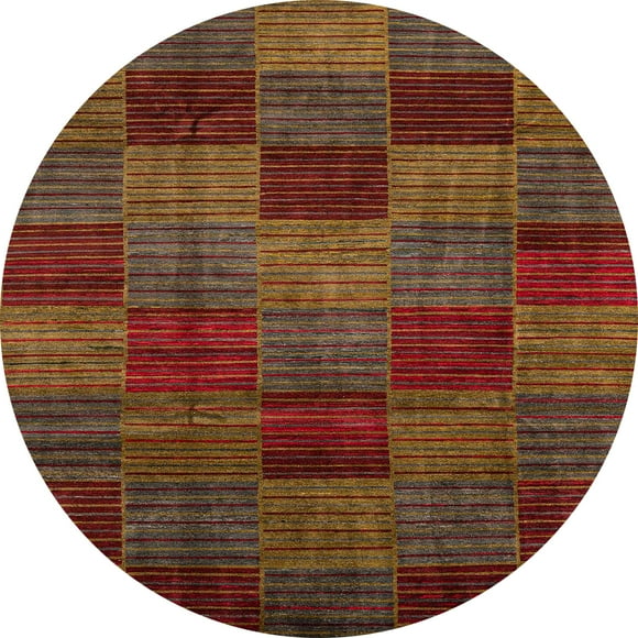Ahgly Company Indoor Round Abstract Saffron Red Checkered Area Rugs, 4' Round