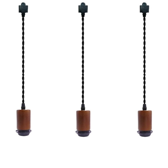 KAYYELAMP 3-Pack E26 Brown Wooden Base 3.2 Feet Corded Track Light Vintage Design for DIY Kitchen Sink Living Room(No Bulb, Track)