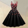 thumbnail image 2 of LWavelet 2026 Valentine's Casual Brunch Spaghetti Strap Dress, Heart Print Flowy Flared Sundress Valentine's Wear Black M, 2 of 4