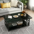 thumbnail image 1 of Furlinkhm Coffee Table with Round Corners, 2 Tier Coffee Table with Storage Shelf, Rectangular Center Table for Living Room Farmhouse Style, Tea Table 39.37 × 21.65 Inches, Easy to Assemble, Black, 1 of 9