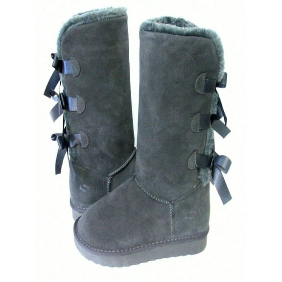 BRAND NEW WOMEN CLASSIC THREE BOWS TALL BOOT GREY 4563 ORIGINAL