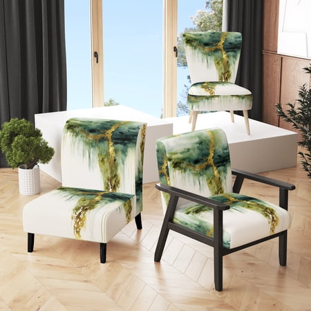 Designart "Awakenings In Spanish Moss IV" Upholstered Abstract Liquid Ink Accent Chair and Modern & Contemporary Arm Chair - Multiple Color & Pattern