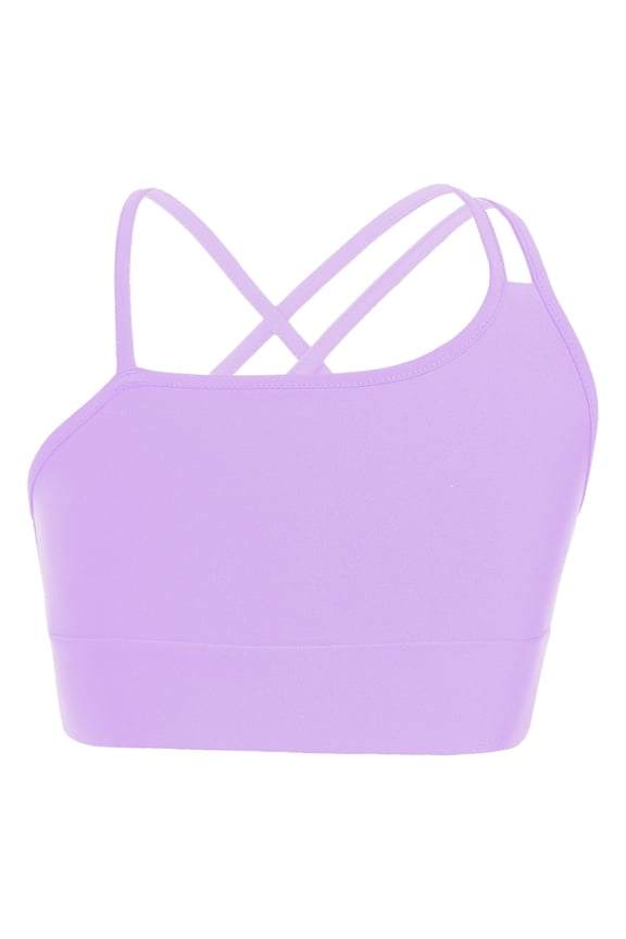 Kids Girls Seamless Training Sports Bra Gym Yoga Cheer Workout Asymmetrical Spaghetti Straps Purple 12