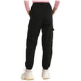 thumbnail image 3 of iEFiEL Kids Girls Drawstring Cargo Pants Dungarees Elastic Waist Casual Baggy Pants A Black 6, 3 of 7