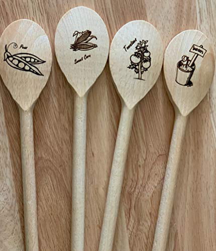 Beechwood 12-Inch Long Handle Wooden Cooking Mixing Oval Spoons Set of 6 