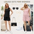 thumbnail image 6 of VDJ 2 Piece Sets for Women Sleeveless Zipped Tops Elastic Waisted Shorts Summer Tracksuit Black Casual Lounge Sets Size M, 6 of 12