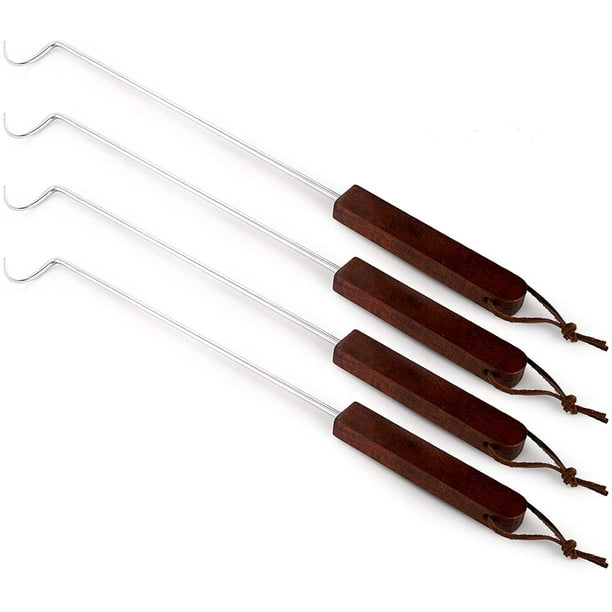 4 Pack Food Flipper Hook with Wooden Handle, 17 Inch Stainless Steel BBQ Turner  Meat Hook Flipper, Pigtail Flipper for Grilling & Griddle, Bacon,  Vegetables, Steak, Fish 