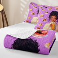 thumbnail image 4 of Castle Fairy Glam Black Girl Quilt Full,Dessert Print Full Bedspread Sets,Purple White, 4 of 7