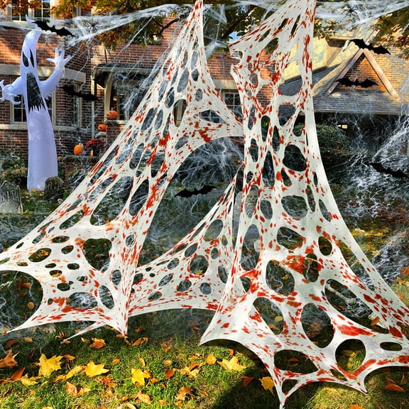 Ebaokuup 236" x 39" Giant Halloween Spider Web, Stretchy Bloody Cobweb with Fake Spiders & Bats