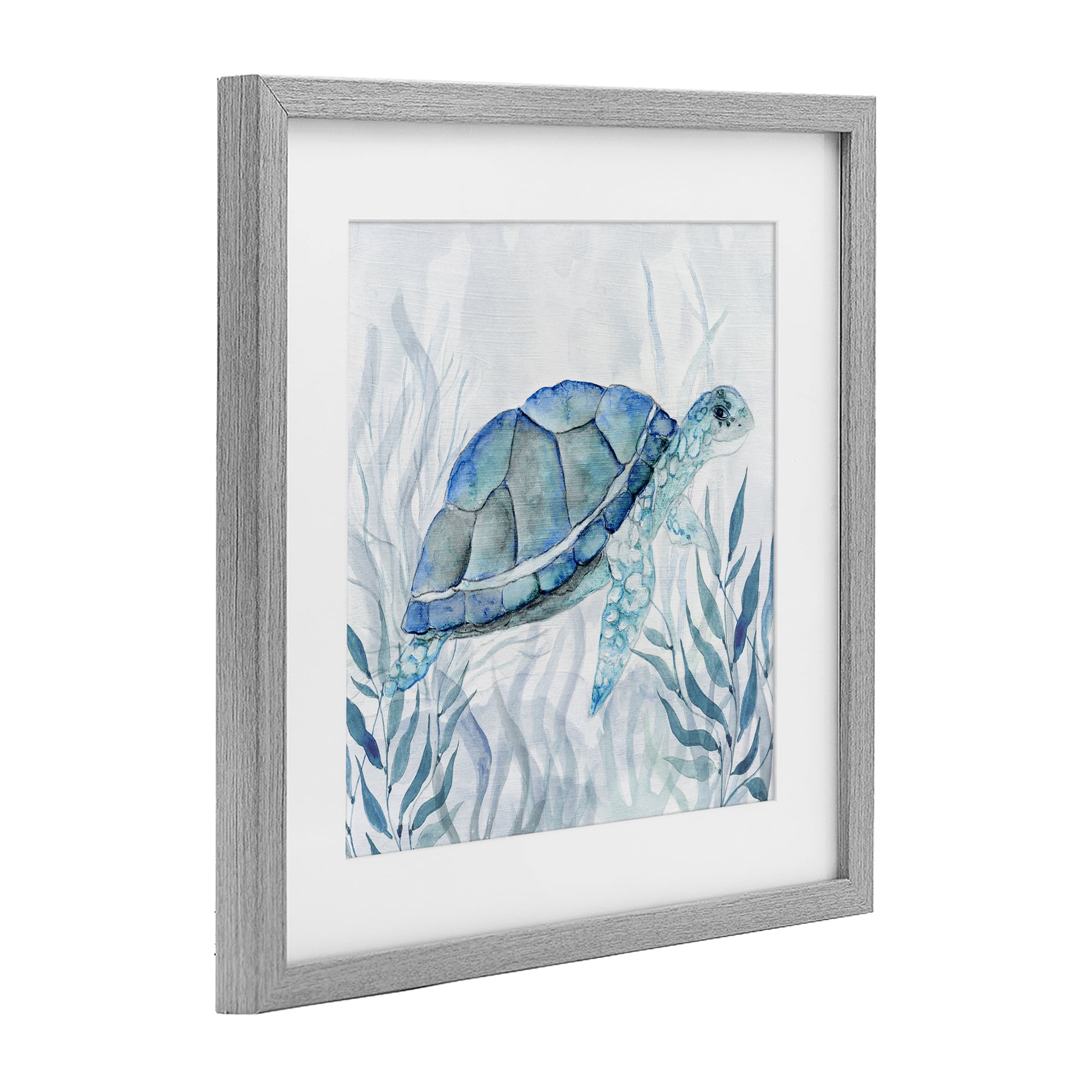 Stupell Industries Smiling Turtle Gaze Gray Framed Print Under Glass, design by Janet Tava