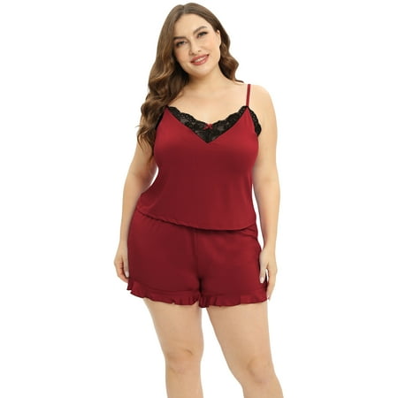 

Women s Plus Size Cami Top and Shorts Pajama Sets Lace Camisole Sleepwear Lingerie 2 Piece Sleep Set Nightwear