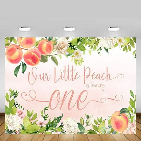 Sweet Little Peach Girl One Birthday Party Photo Background Banner Rose Pink Floral Greenery Happy 1st Birthday Photography Backdrops for Cake Table Supplies