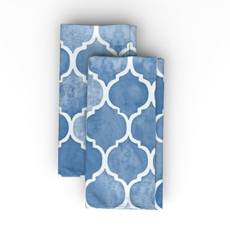 

Linen Cotton Canvas Dinner Napkins (Set of 2) - Blue Moroccan White Watercolor Shapes Print Cloth Dinner Napkins by Spoonflower