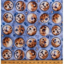 Cotton Blueberry Muffins Muffin Tin Food Breakfast Snacks Kitchen Blueberries Blueberry Hill Cotton Fabric Print by the Yard (12643-99)