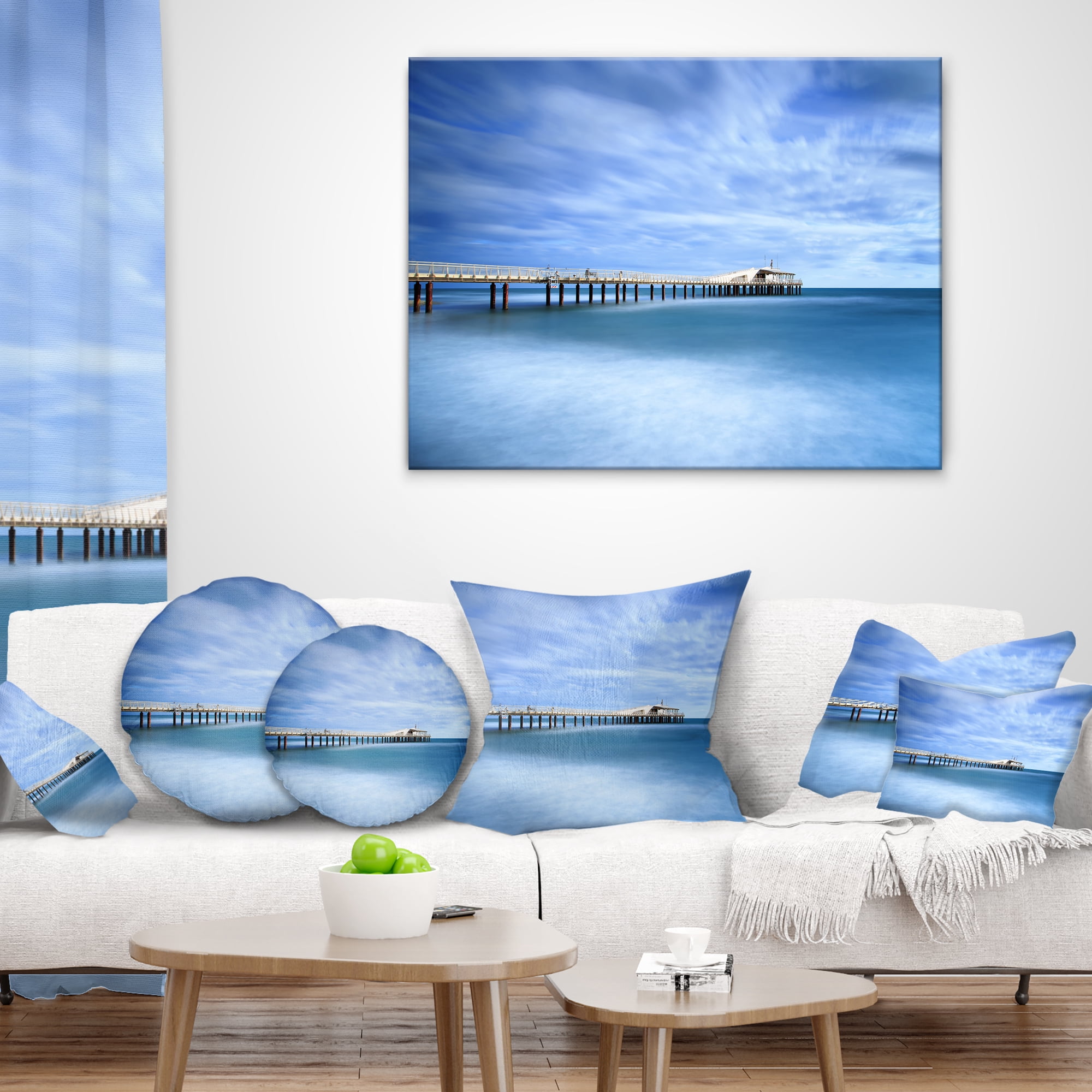Designart Pier Infinite to Blue Sea - Seascape Throw Pillow - 12x20