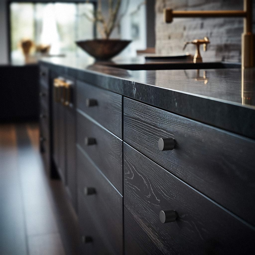 Goo-Ki Knurled Matte Black Cabinet Knobs, Vintage Bronze Drawer Knobs, Solid Retro Brass Single Hole Cabinet Handles for Closet Wardrobe Dresser Cupboard, 6 Pack