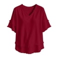 thumbnail image 6 of Womens Cotton Linen Tops,short Sleeve V Neck Fashion Clothing Outfits Casual Shirt Summer Basic Blouse 2026 Summer Spring Loose V Neck Blouse Relaxed Fit Clothes,Red,2XL, 6 of 8