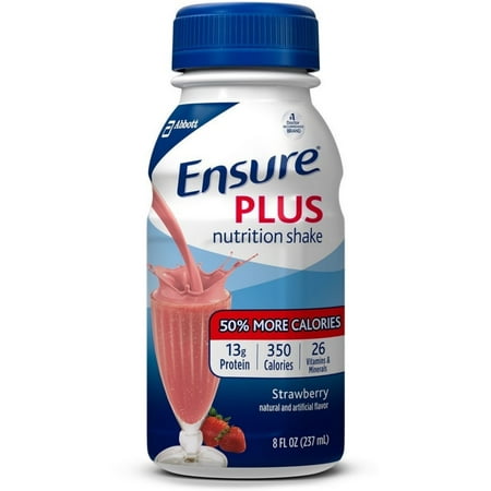 Ensure Plus Nutrition Shake, Strawberry 8 oz bottles (case of 24) - (Pack of 3)