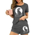 thumbnail image 2 of Feancey Women's Two Piece Pajamas Set Halloween Black Cat Print Sleepwear with Shorts Loungewear Sets Milk Silk Soft Pjs Short Set Gray XL, 2 of 7