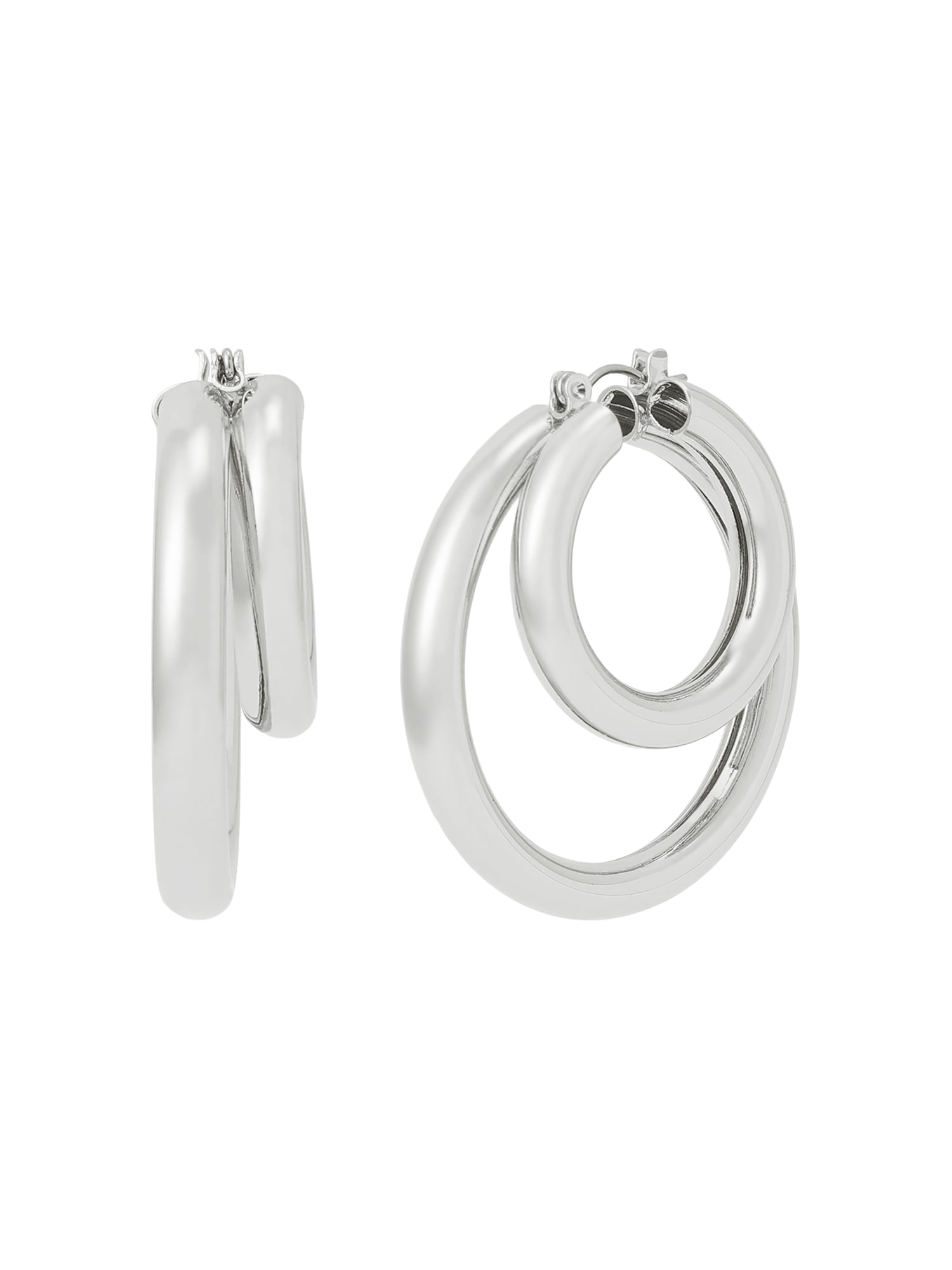 Madden NYC Women's Fashion Rhodium Double Layered Hoop Earrings