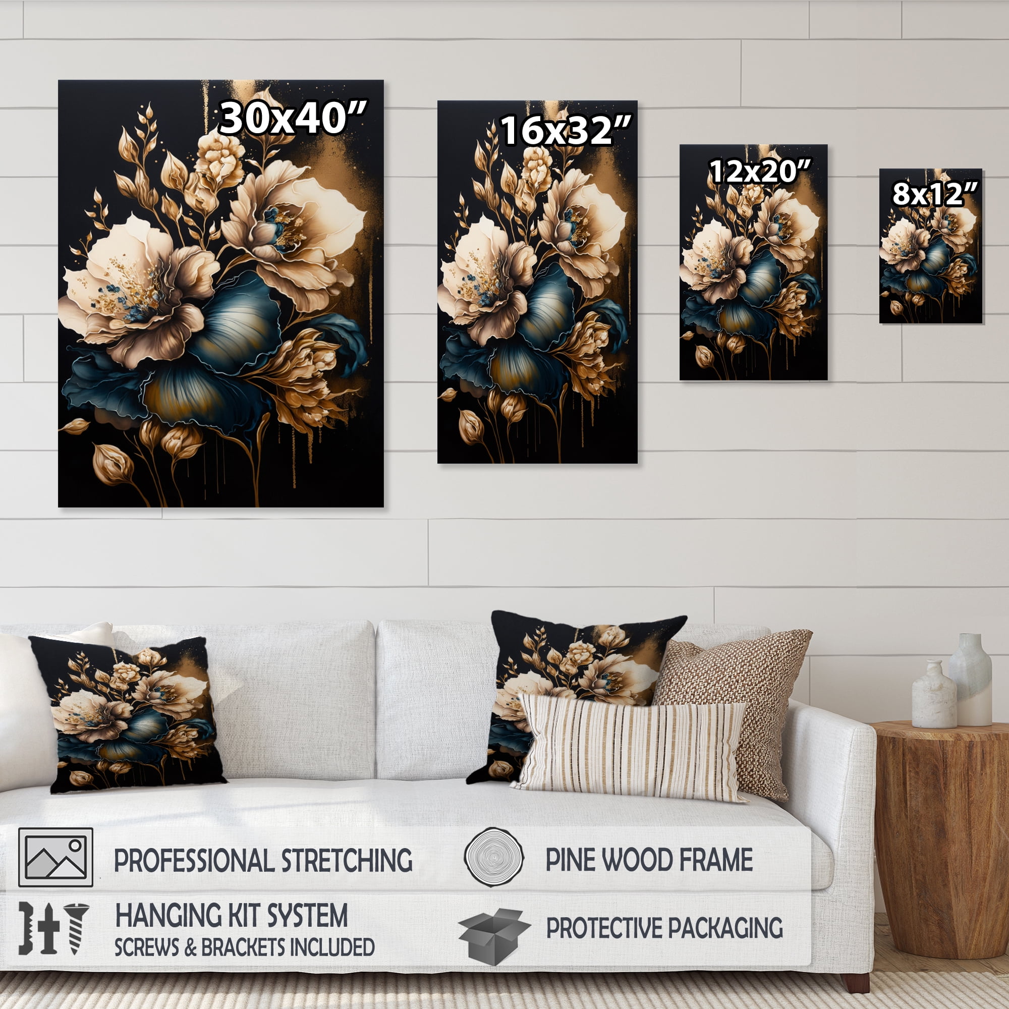 Designart Blue And Gold Gladiolus Flowers I Canvas Wall Art