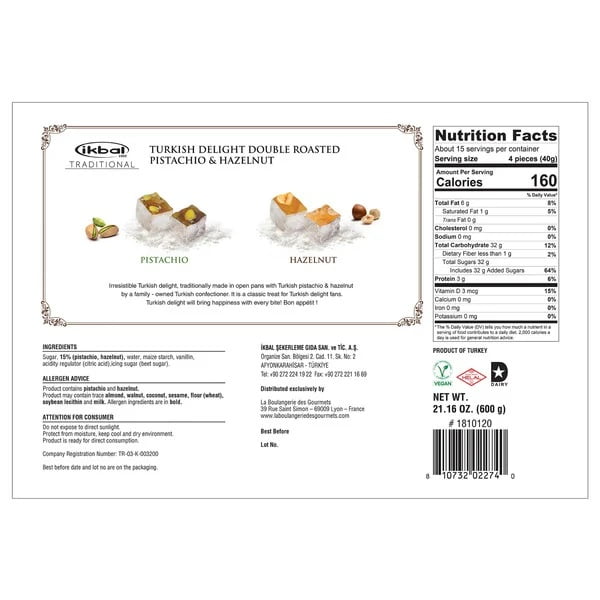 ikbal Turkish Delight, Double Roasted Pistachio and Hazelnut