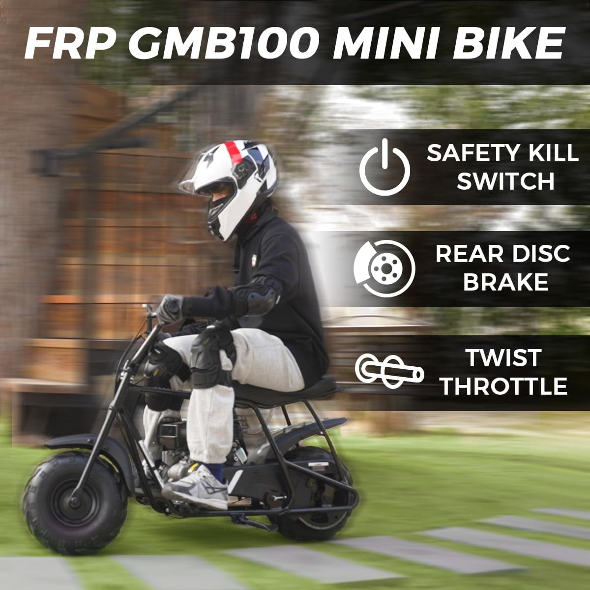 FRP Mini Dirt Bike GMB100 Basic, 99CC Gas Powered Mini Bike 4-Stroke 3HP, Off-Road Mini Bikes for Kids/Adult, Trail Bike Up to 28 Mph, Weight Support Up to 220 LBS (BLACK)