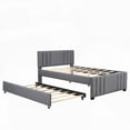 thumbnail image 3 of Grey Full Upholstered Platform Bed with Trundle - Linen Upholstery & Multifunctional, 3 of 19