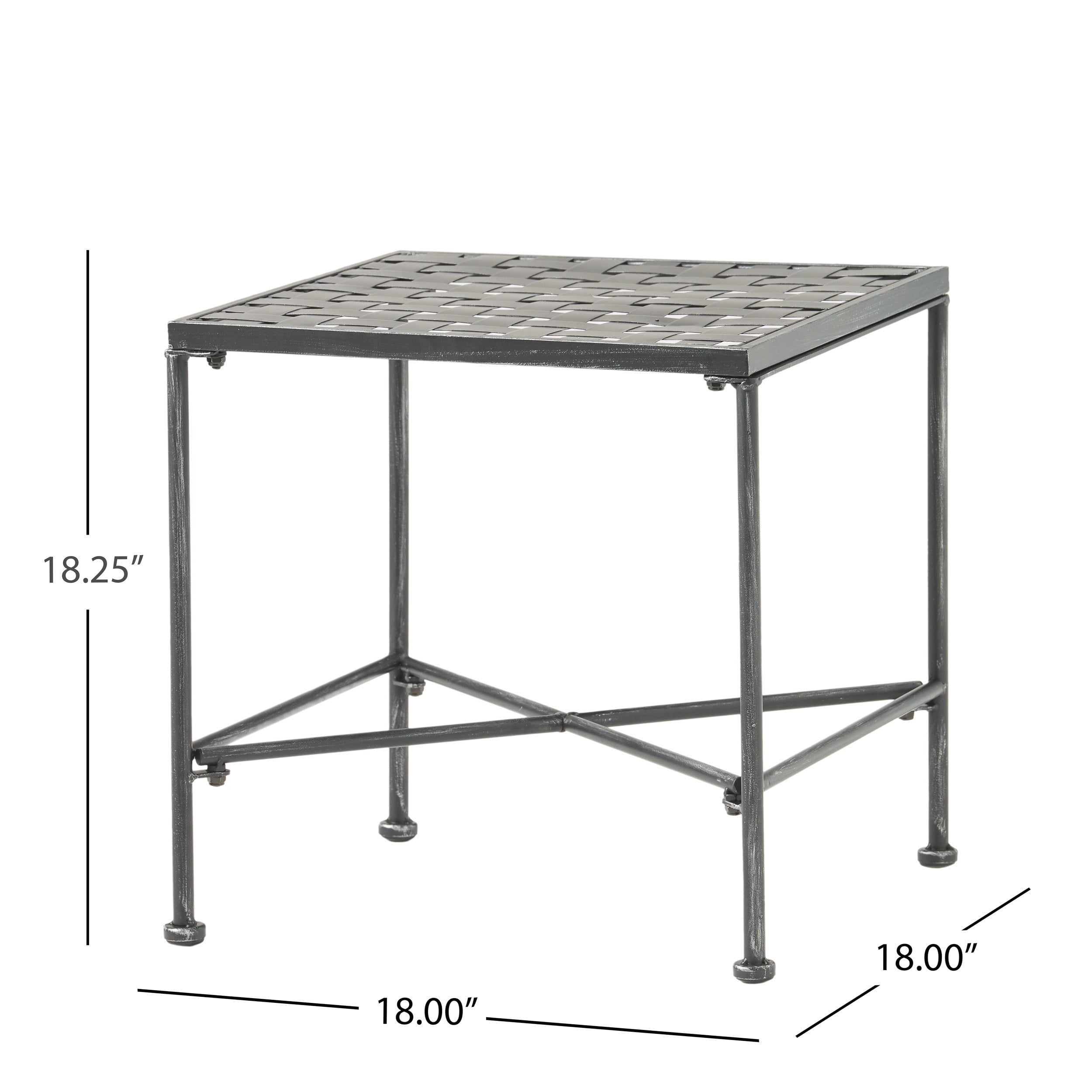 Noble House Outdoor Contemporary and Weather-Resistant Iron End Table, Black/Silver