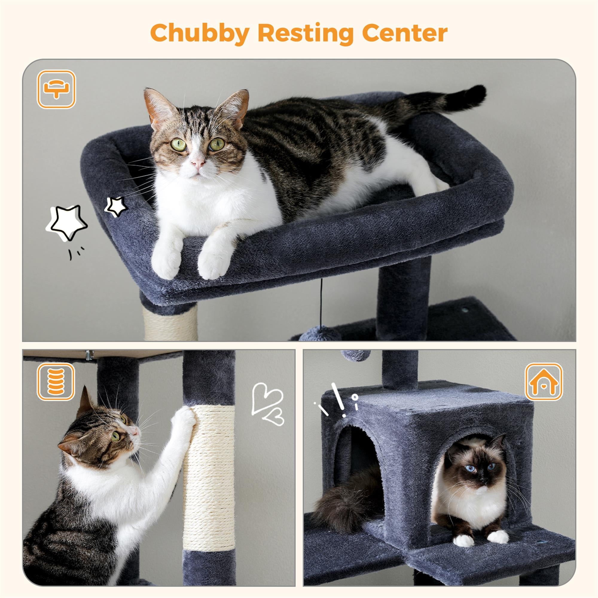 Kadyn 56" Multi-Level Cat Tree Tower for Indoor Cats with Sisal Scratching Posts, Cozy Cat Condo, Large Hammock and Plush Perches Cat Tree House for Large Cats, Dark Gray