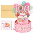 thumbnail image 1 of Tarjeta de Cumpleaños 100 de Uxcell Tarjeta de Cumpleaños Pop-Out con Tarjeta de Felicitación y Sobre para Regalo de Mujeres y Niñas Rosa, 1 of 6