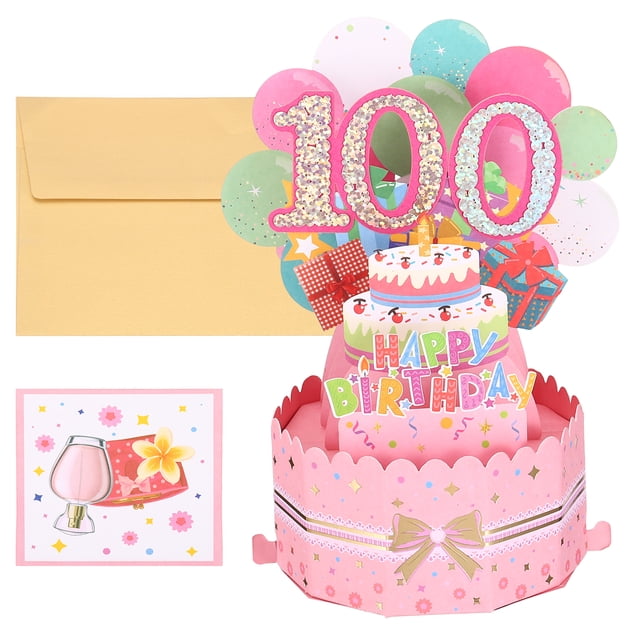 Tarjeta de Cumpleaños 100 de Uxcell Tarjeta de Cumpleaños Pop-Out con Tarjeta de Felicitación y Sobre para Regalo de Mujeres y Niñas Rosa