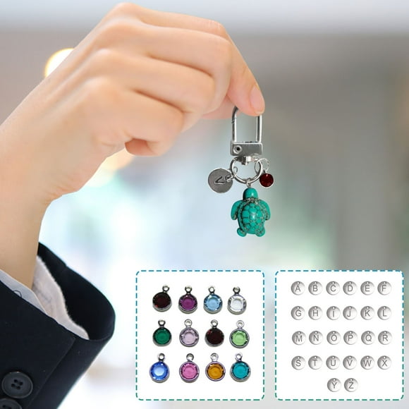 Llavero con colgante de tortuga | Accesorio de joyería de viaje | Amuleto con inicial de piedra preciosa | Recuerdo simbólico del viaje de la tortuga para el hogar