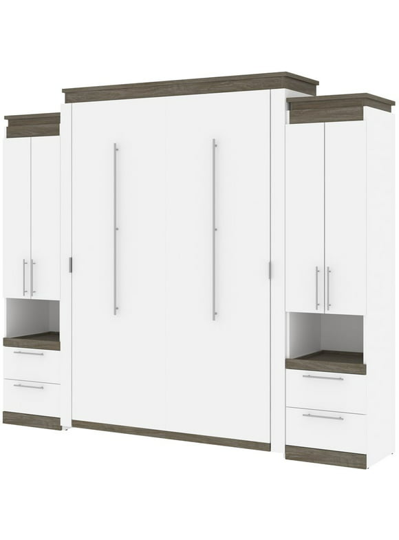 Atlin Designs 104" Queen Murphy Bed with 2 Storage Cabinets in White