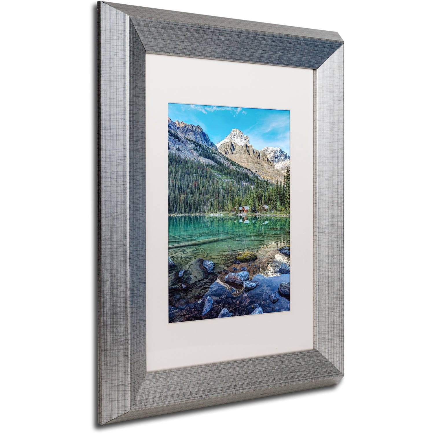 Trademark Fine Art 'Mount Huber Reflection' Canvas Art by Pierre Leclerc, White Matte, Silver Frame