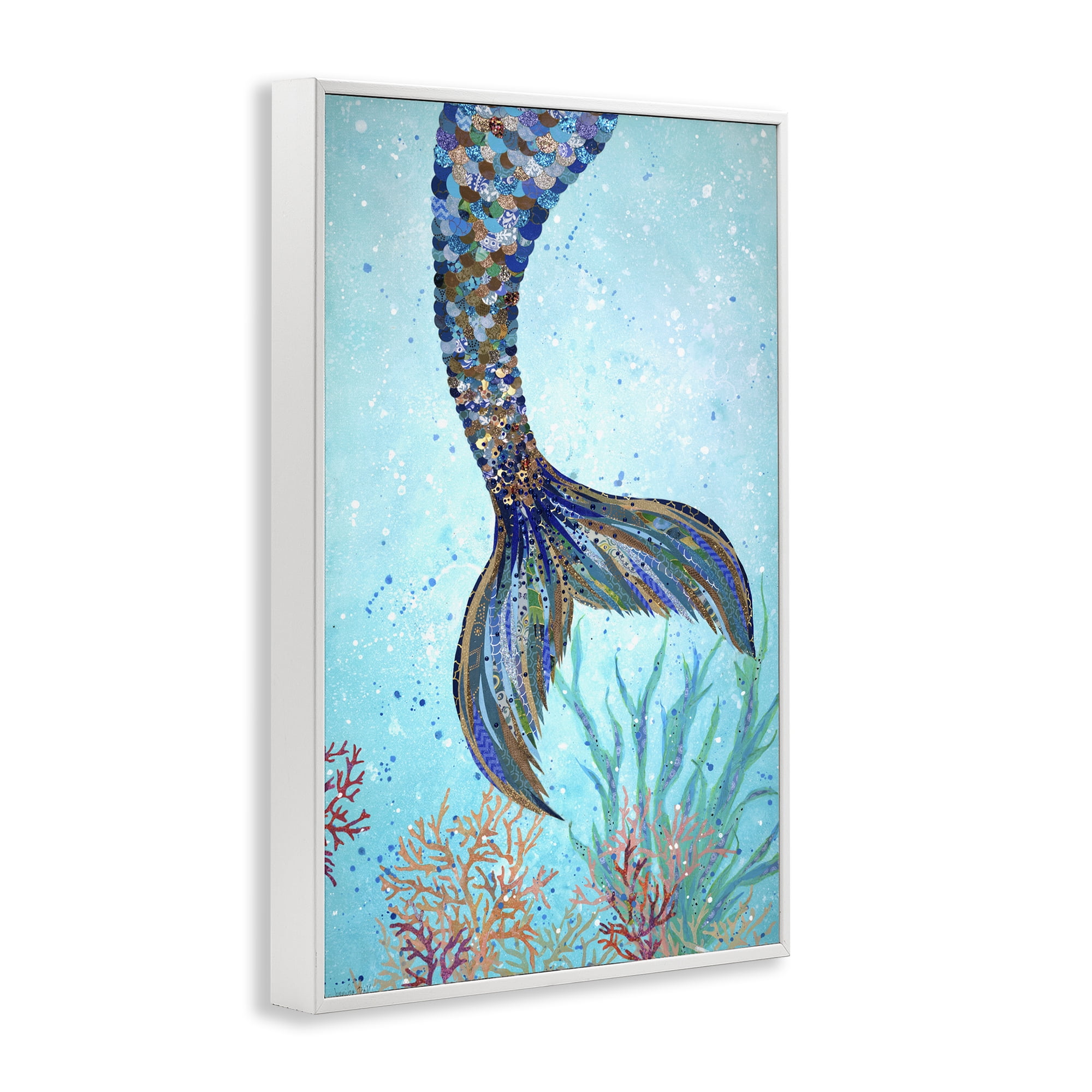 Stupell Industries Tall Tails Mermaid Fairy Tales & Fantasy Painting White Framed Art Print Wall Art, 20 x 30