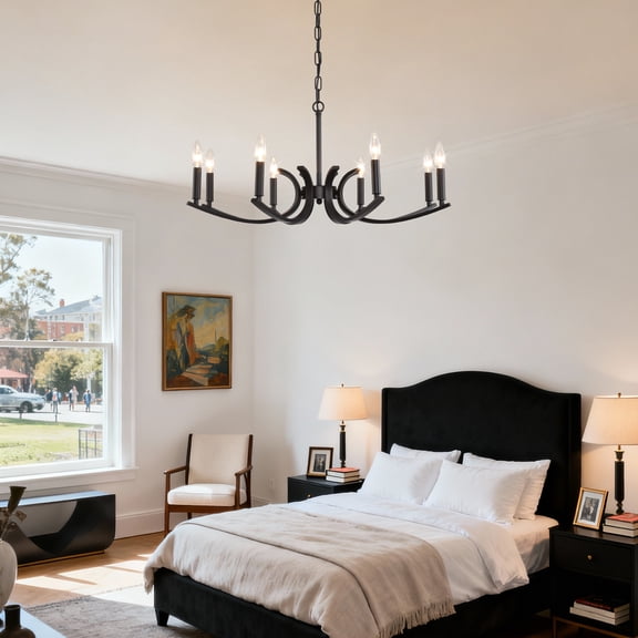Newest 30” Farmhouse 8-Light Matte Black Chandelier, Adjustable for Entryway & Dining Nook
