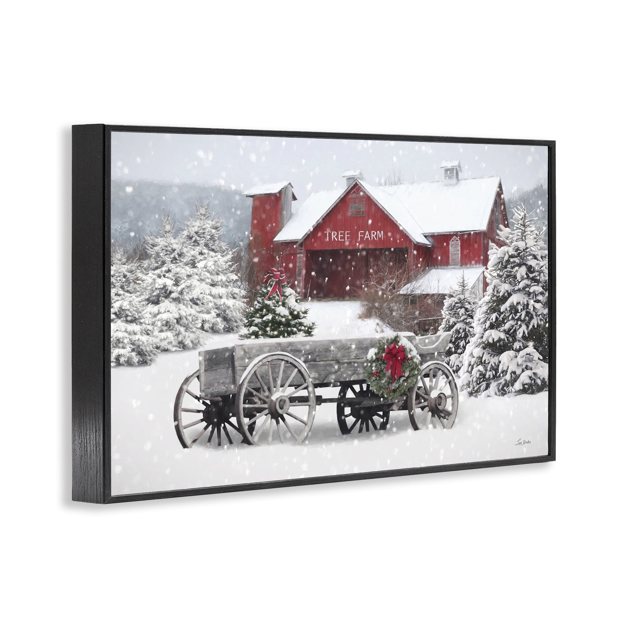 Stupell Industries Winter Wagon & Barn Holiday Painting Black Framed Art Prints Wall Art, 24 x 16